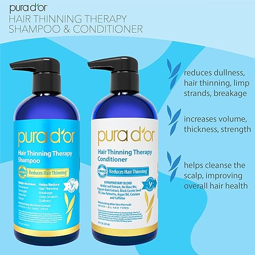 PURA DOR BIOTIN SHAMPOO CONDITIONER SET FOR THINNING HAIR, CLINICALLY TESTED, 16OZ X 2