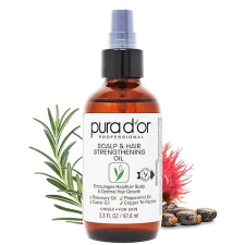 PURA DOR SCALP HAIR STRENGTHENING OIL 3.3OZ ROSEMARY, CASTOR PEPPERMINT FOR THICKER HAIR