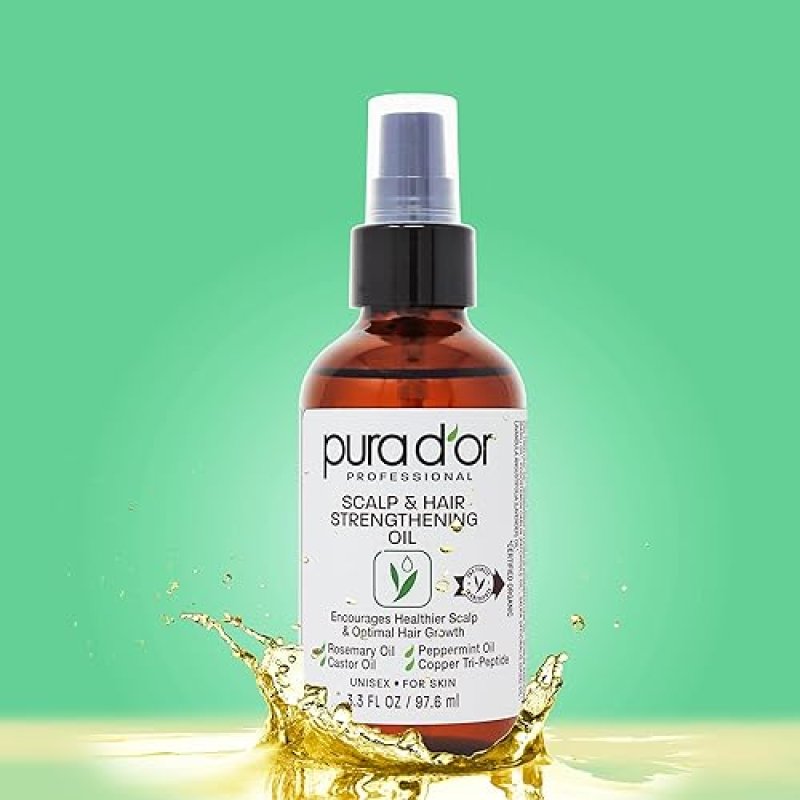 PURA DOR SCALP HAIR STRENGTHENING OIL 3.3OZ ROSEMARY, CASTOR PEPPERMINT FOR THICKER HAIR