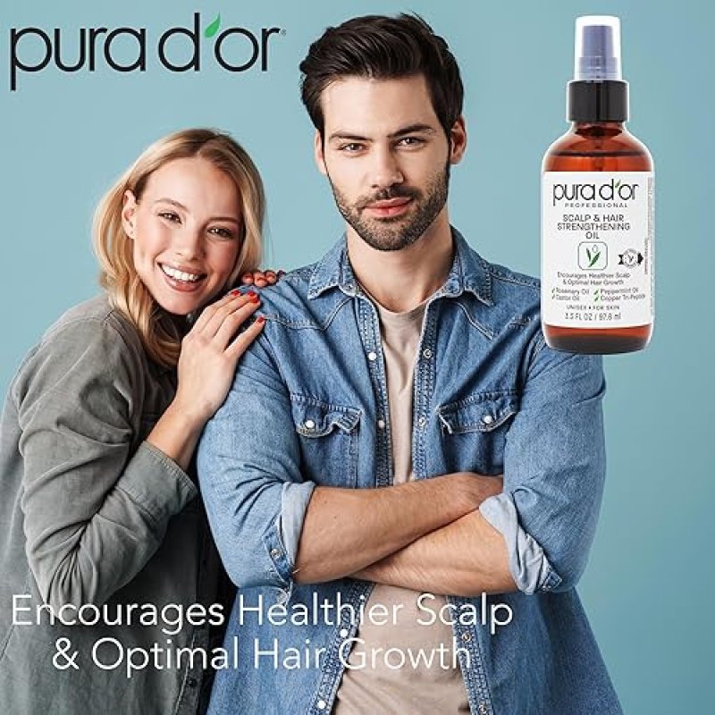PURA DOR SCALP HAIR STRENGTHENING OIL 3.3OZ ROSEMARY, CASTOR PEPPERMINT FOR THICKER HAIR