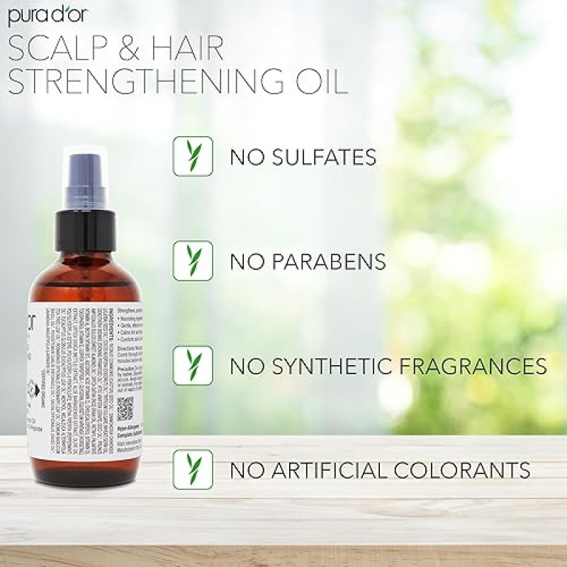 PURA DOR SCALP HAIR STRENGTHENING OIL 3.3OZ ROSEMARY, CASTOR PEPPERMINT FOR THICKER HAIR