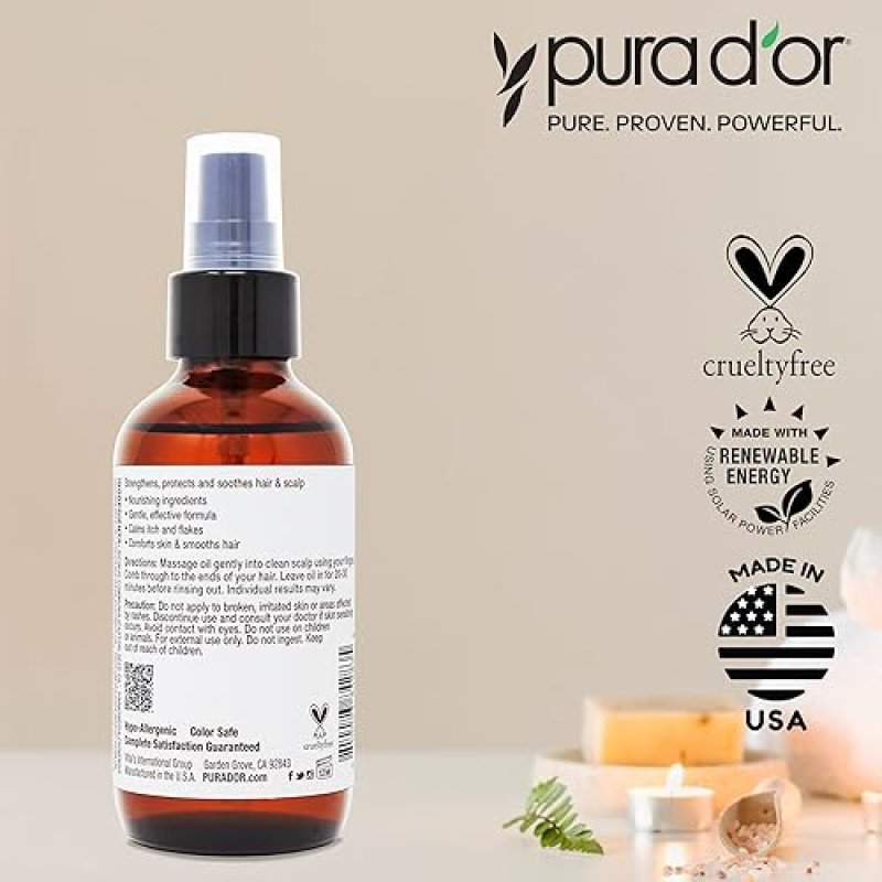 PURA DOR SCALP HAIR STRENGTHENING OIL 3.3OZ ROSEMARY, CASTOR PEPPERMINT FOR THICKER HAIR