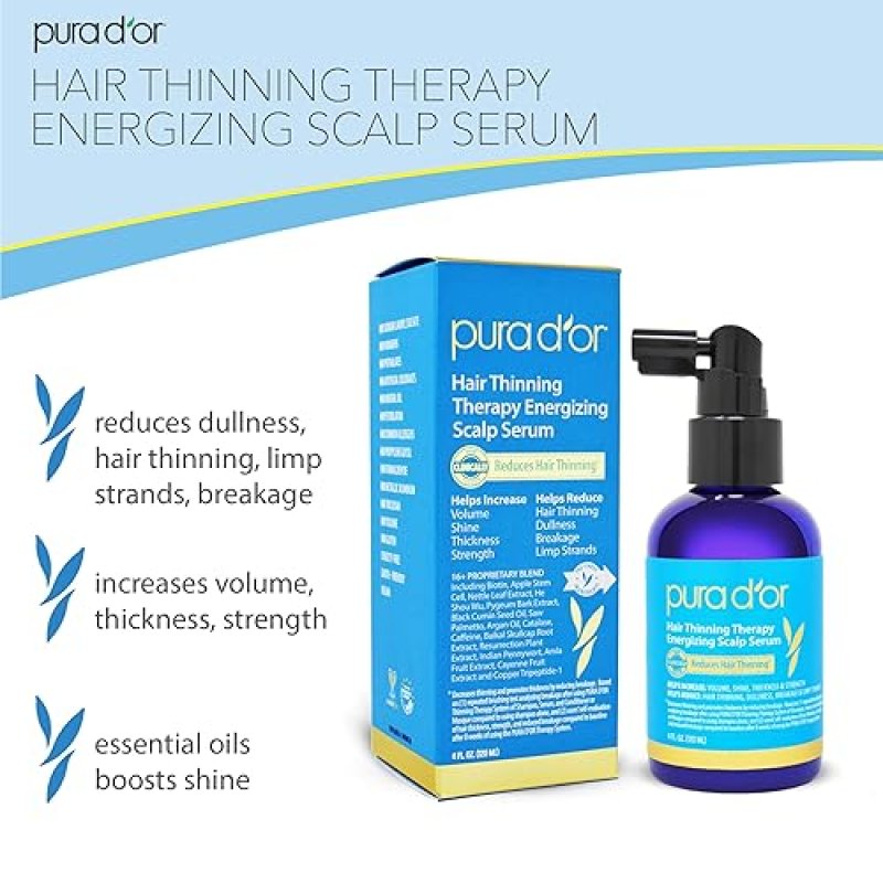 PURA DOR HAIR THINNING THERAPY SERUM 4OZ BIOTIN, CAFFEINE, COPPER PEPTIDE FOR ALL HAIR TYPES