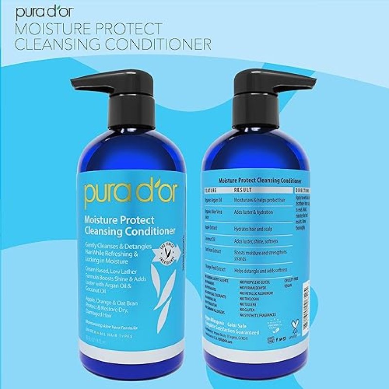 PURA DOR MOISTURE PROTECT CLEANSING CONDITIONER 16OZ ARGAN OIL, SULFATE-FREE, ALL HAIR TYPES