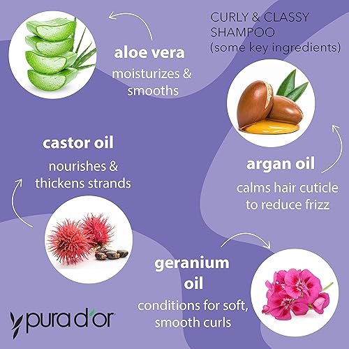 PURA DOR CURLY CLASSY SHAMPOO CONDITIONER SET FOR DEFINED CURLS WITH ARGAN COCONUT OILS