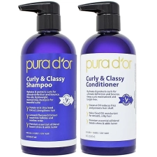 PURA DOR CURLY CLASSY SHAMPOO CONDITIONER SET FOR DEFINED CURLS WITH ARGAN COCONUT OILS