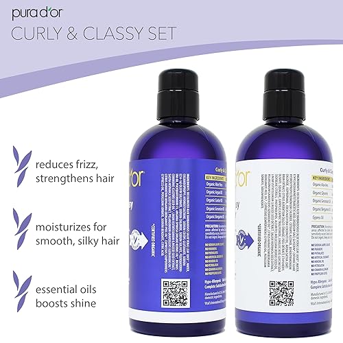 PURA DOR CURLY CLASSY SHAMPOO CONDITIONER SET FOR DEFINED CURLS WITH ARGAN COCONUT OILS