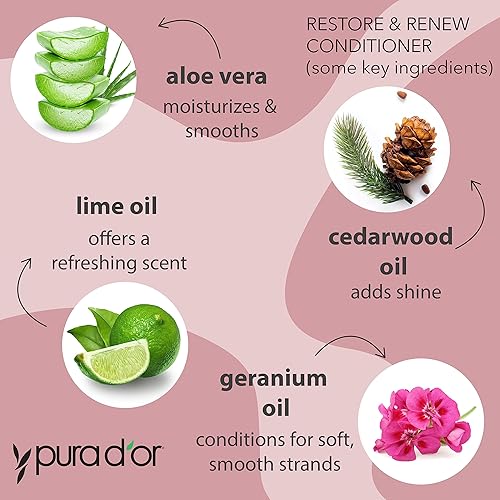 PURA DOR RESTORE RENEW SHAMPOO CONDITIONER SET WITH ORGANIC ALOE VERA, ROSEMARY COCONUT