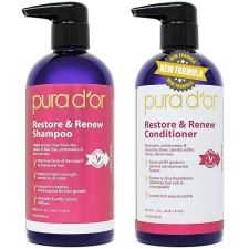 PURA DOR RESTORE RENEW SHAMPOO CONDITIONER SET WITH ORGANIC ALOE VERA, ROSEMARY COCONUT