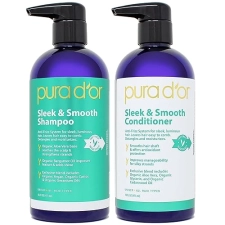 PURA DOR SLEEK SMOOTH SHAMPOO CONDITIONER SET FOR FRIZZ-FREE HAIR WITH ORGANIC OILS, 16OZ
