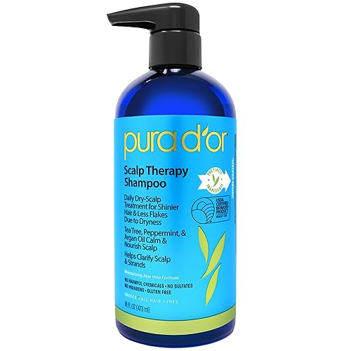 PURA DOR THERAPY SHAMPOO 16OZ HYDRATING SCALP CARE FOR ITCHY, FLAKY SCALP WITH TEA TREE ARGAN OIL