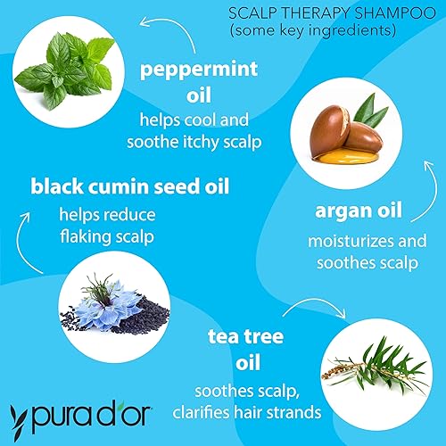 PURA DOR THERAPY SHAMPOO 16OZ HYDRATING SCALP CARE FOR ITCHY, FLAKY SCALP WITH TEA TREE ARGAN OIL