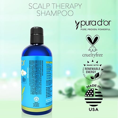 PURA DOR THERAPY SHAMPOO 16OZ HYDRATING SCALP CARE FOR ITCHY, FLAKY SCALP WITH TEA TREE ARGAN OIL