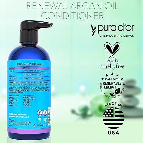 PURA DOR ARGAN OIL CONDITIONER 16OZ SULFATE-FREE, HYDRATING, FRIZZ CONTROL, COLOR-SAFE, FOR DRY HAIR