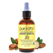 PURA DOR ORGANIC MOROCCAN ARGAN OIL 4OZ 100 PURE COLD-PRESSED FOR HAIR, SKIN, FACE, NAILS CUTICLES