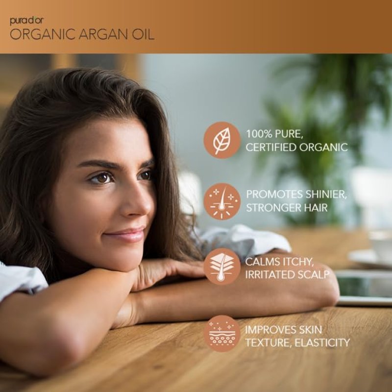 PURA DOR ORGANIC MOROCCAN ARGAN OIL 4OZ 100 PURE COLD-PRESSED FOR HAIR, SKIN, FACE, NAILS CUTICLES