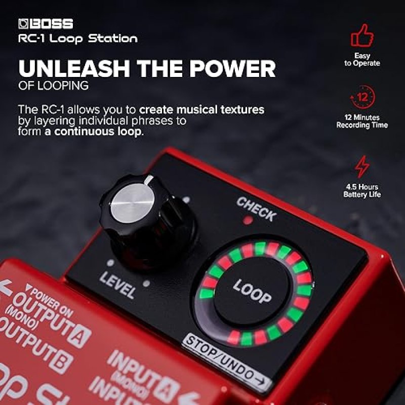 BOSS RC-1 LOOP STATION PEDAL SIMPLE LOOPER FOR GUITAR, BASS, KEYBOARD, 12 MIN RECORDING