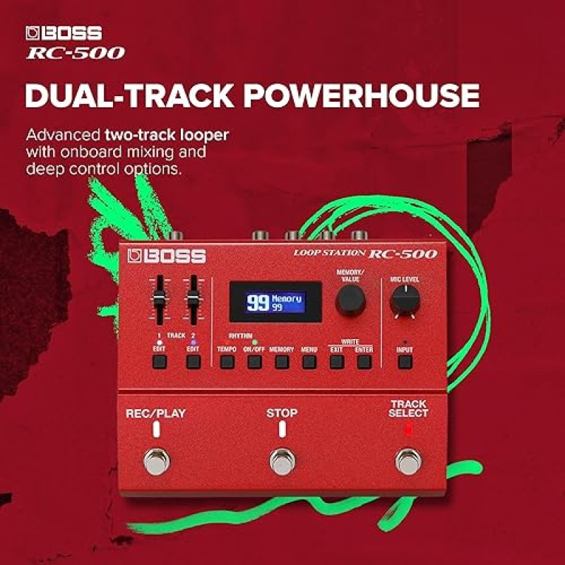 BOSS RC-500 LOOP STATION 2-TRACK LOOPER, 16 DRUM KITS, 13H RECORDING, ONBOARD MIXING, PRO SOUND