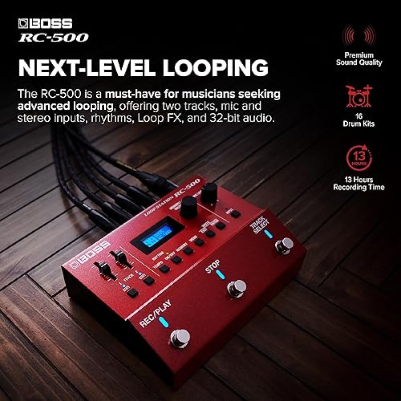 BOSS RC-500 LOOP STATION 2-TRACK LOOPER, 16 DRUM KITS, 13H RECORDING, ONBOARD MIXING, PRO SOUND