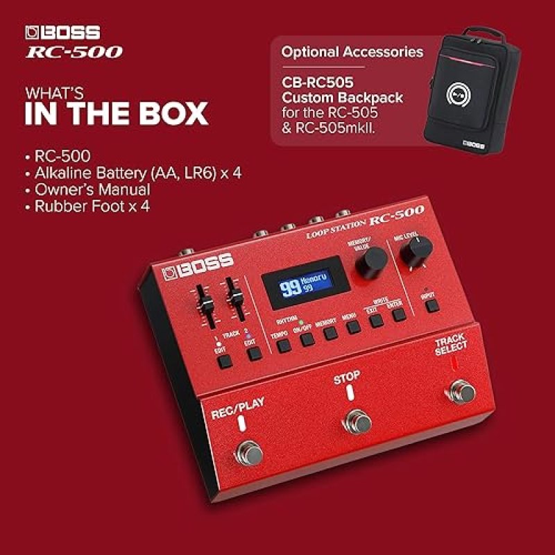 BOSS RC-500 LOOP STATION 2-TRACK LOOPER, 16 DRUM KITS, 13H RECORDING, ONBOARD MIXING, PRO SOUND