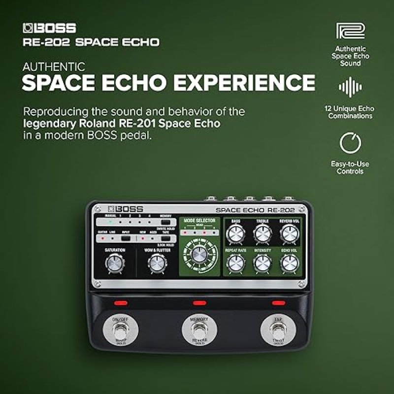 BOSS RE-202 SPACE ECHO PEDAL TAPE ECHO, DELAY SPRING REVERB, TRUE STEREO, ROLAND RE-201 REISSUE