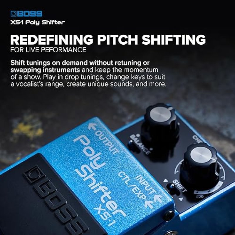 BOSS XS-1 POLY SHIFTER PITCH PEDAL COMPACT, NATURAL PITCH SHIFT FOR GUITAR BASS, 7 SEMITONES 3 OCTAV