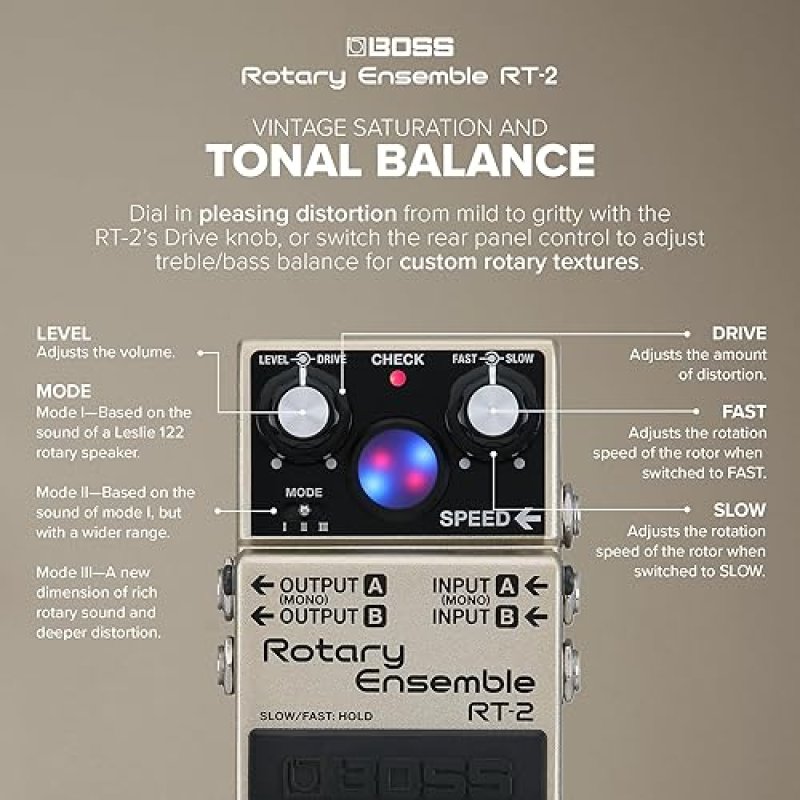 BOSS RT-2 ROTARY ENSEMBLE PEDAL AUTHENTIC ROTARY SPEAKER FX FOR GUITAR KEYBOARD, 3 MODES, EXPANDED I