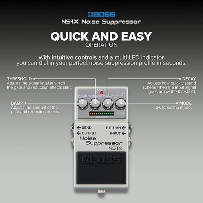 BOSS NS-1X NOISE SUPPRESSOR PEDAL WITH MDP TECHNOLOGY, ULTRA-FAST GATE SEND RETURN LOOP