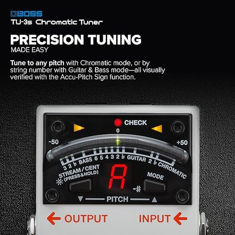 BOSS TU-3S COMPACT CHROMATIC TUNER PEDAL FOR GUITAR BASS, LED METER, ACCU-PITCH, PRO QUALITY