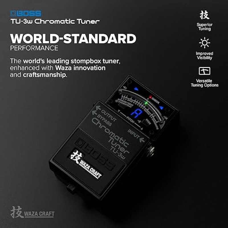 BOSS TU-3W WAZA CRAFT CHROMATIC TUNER PEDAL FOR GUITAR BASS, 21-LED METER, ACCU-PITCH, PRO QUALITY