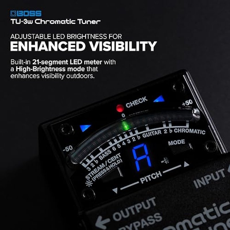 BOSS TU-3W WAZA CRAFT CHROMATIC TUNER PEDAL FOR GUITAR BASS, 21-LED METER, ACCU-PITCH, PRO QUALITY