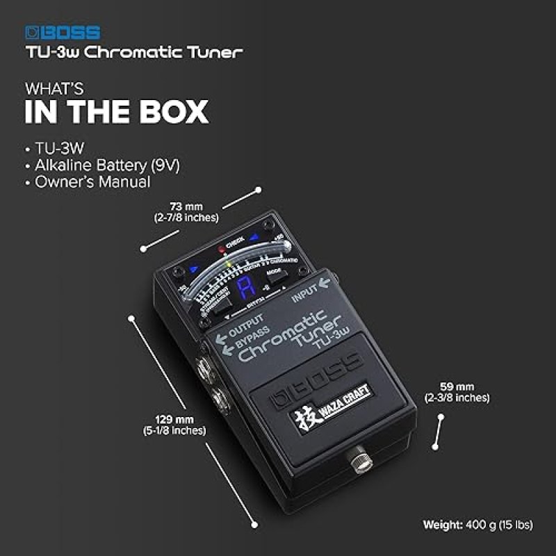 BOSS TU-3W WAZA CRAFT CHROMATIC TUNER PEDAL FOR GUITAR BASS, 21-LED METER, ACCU-PITCH, PRO QUALITY