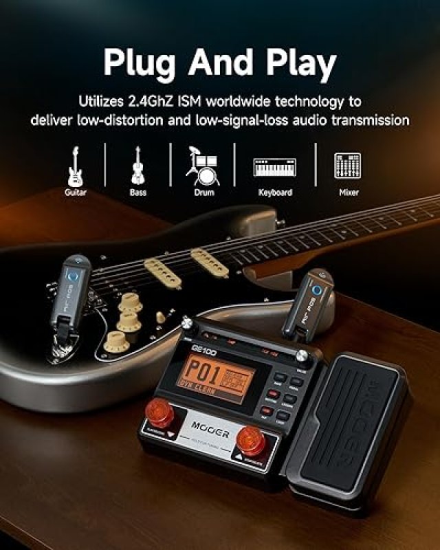 MOOER AIR P05 WIRELESS GUITAR SYSTEM, TRANSMITTER RECEIVER FOR ELECTRIC ACOUSTIC BASS AMPLIFIER