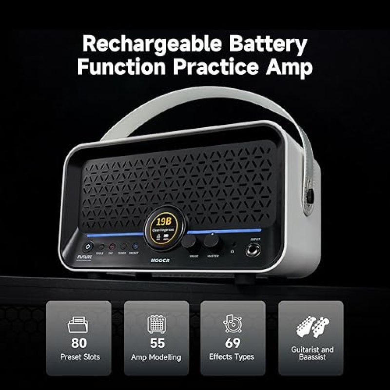 MOOER F15I 15W AI SMART GUITAR AMP, TOUCH SCREEN, 55 AMP MODELS, 66 EFFECTS, 6H PLAYTIME