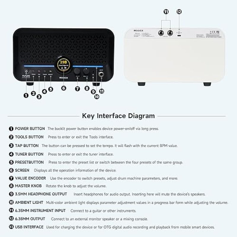 MOOER F15I 15W AI SMART GUITAR AMP, TOUCH SCREEN, 55 AMP MODELS, 66 EFFECTS, 6H PLAYTIME