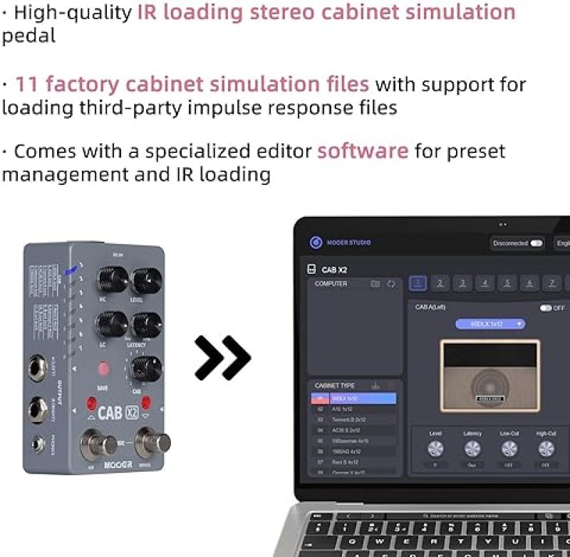 MOOER CAB X2 STEREO CAB SIM PEDAL, DUAL FOOTSWITCH, IR LOADER, 14 PRESETS, SOFTWARE EDITING