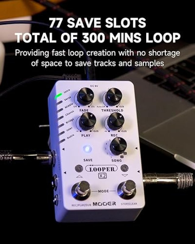 MOOER LOOPER X2 STEREO GUITAR LOOPER PEDAL, 300MIN, 77 SLOTS, FADE OUT, FOR ELECTRIC BASS ACOUSTIC