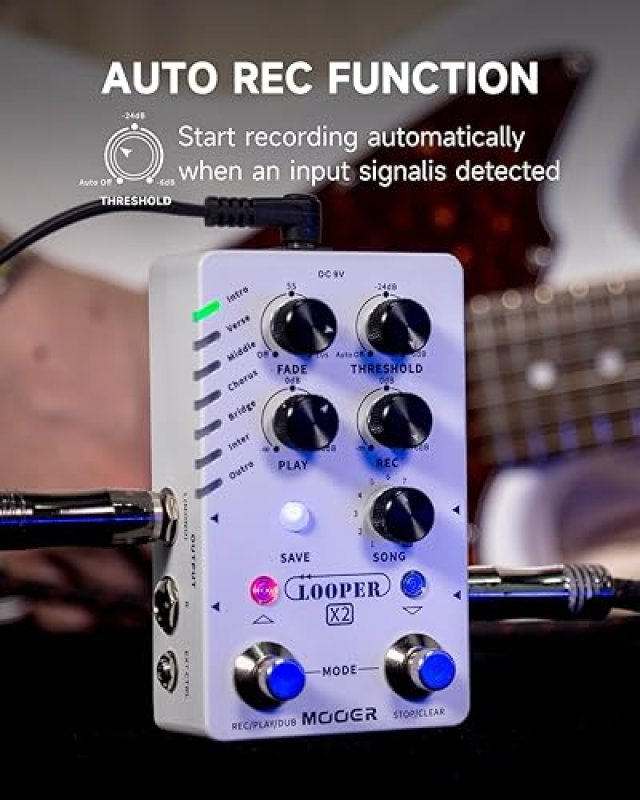 MOOER LOOPER X2 STEREO GUITAR LOOPER PEDAL, 300MIN, 77 SLOTS, FADE OUT, FOR ELECTRIC BASS ACOUSTIC