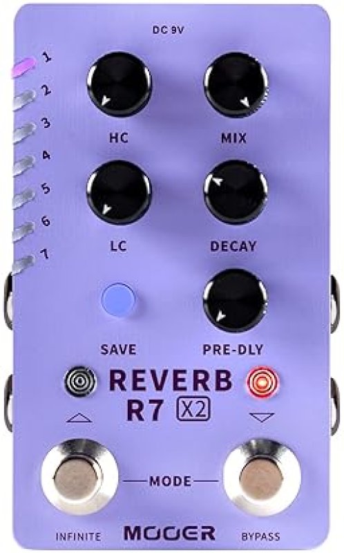 MOOER R7 X2 STEREO MULTI REVERB PEDAL 14 TYPES, HIGH LOW CUT, INFINITE TRAIL-ON FUNCTIONS