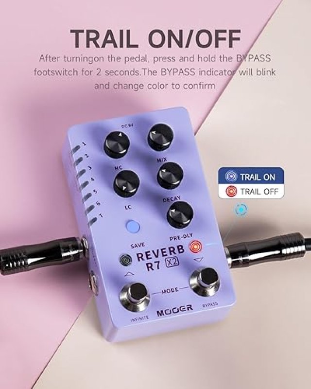 MOOER R7 X2 STEREO MULTI REVERB PEDAL 14 TYPES, HIGH LOW CUT, INFINITE TRAIL-ON FUNCTIONS