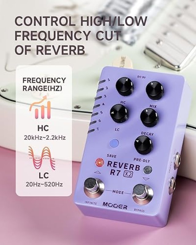 MOOER R7 X2 STEREO MULTI REVERB PEDAL 14 TYPES, HIGH LOW CUT, INFINITE TRAIL-ON FUNCTIONS