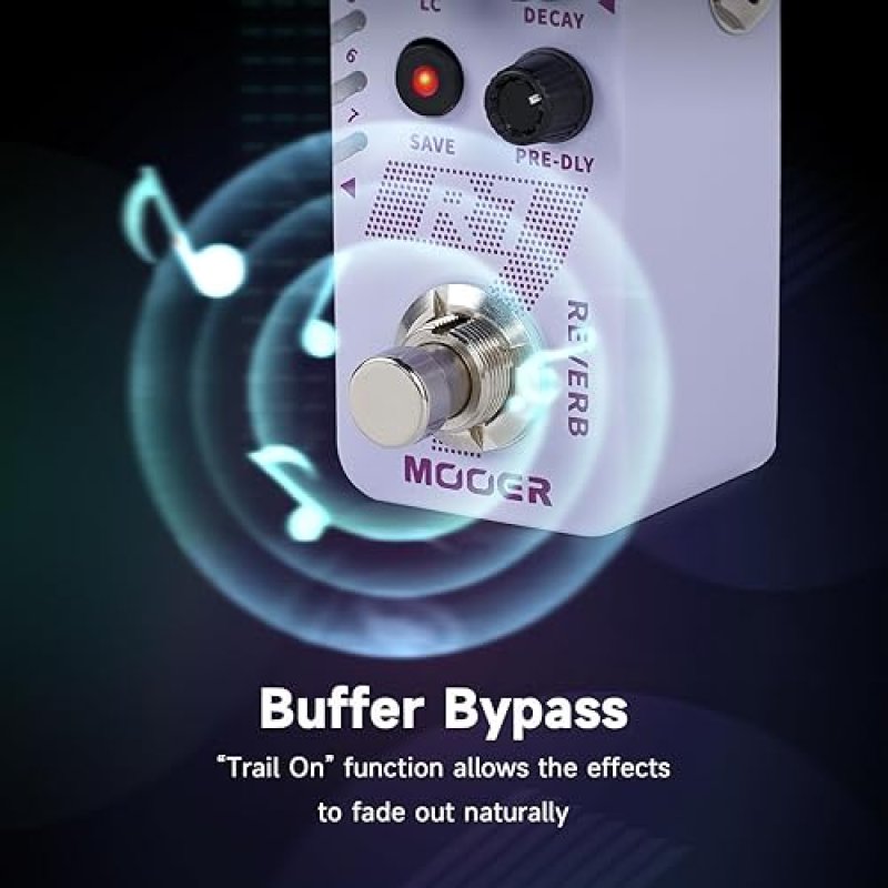 MOOER R7 GUITAR REVERB PEDAL 7 CLASSIC REVERB TYPES, PRESETS, HIGH LOW CUT, TRAIL ON, BUFFER BYPASS