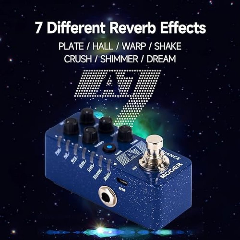 MOOER A7 REVERB GUITAR PEDAL 7 REVERB EFFECTS, SAVE SETTINGS, INFINITE TRAIL, BUFFER TRUE BYPASS