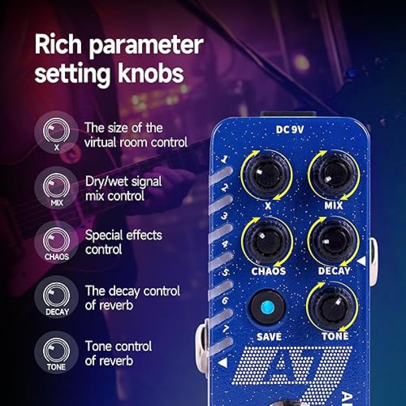 MOOER A7 REVERB GUITAR PEDAL 7 REVERB EFFECTS, SAVE SETTINGS, INFINITE TRAIL, BUFFER TRUE BYPASS