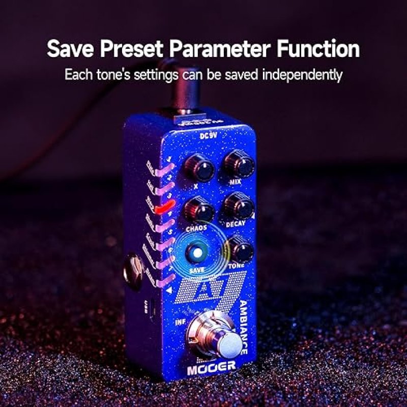 MOOER A7 REVERB GUITAR PEDAL 7 REVERB EFFECTS, SAVE SETTINGS, INFINITE TRAIL, BUFFER TRUE BYPASS