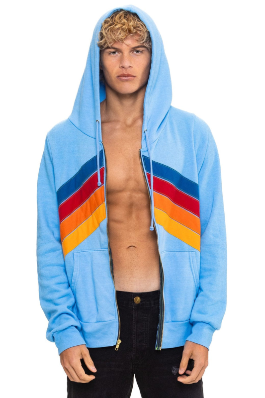 AVIATOR NATION MOUNTAIN STITCH CHEVRON 4 ZIP HOODIE - SKY