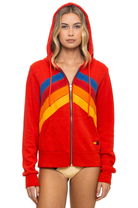 AVIATOR NATION MOUNTAIN STITCH CHEVRON 4 ZIP HOODIE - RED