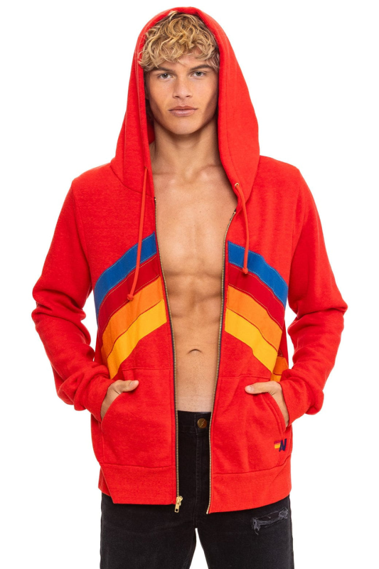 AVIATOR NATION MOUNTAIN STITCH CHEVRON 4 ZIP HOODIE - RED