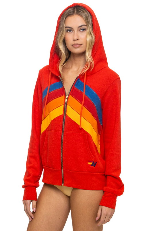AVIATOR NATION MOUNTAIN STITCH CHEVRON 4 ZIP HOODIE - RED