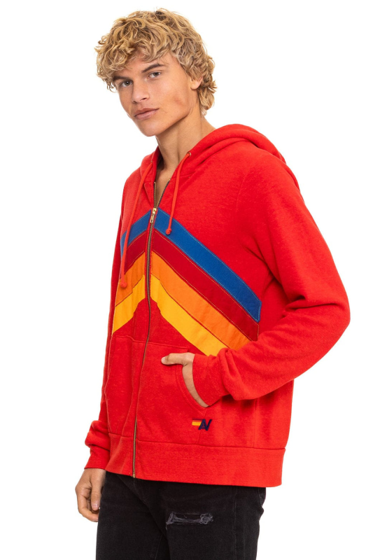 AVIATOR NATION MOUNTAIN STITCH CHEVRON 4 ZIP HOODIE - RED